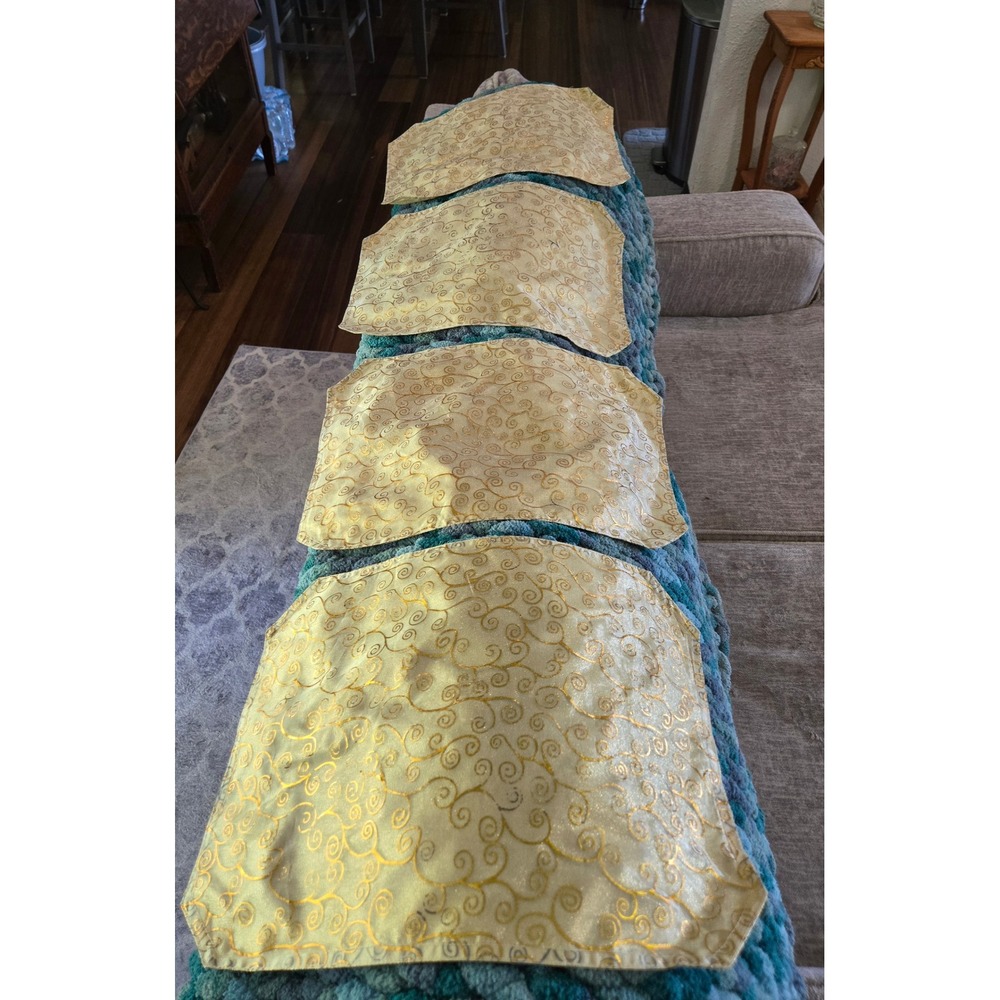 Set of 4 Gold Metallic Scroll Placemats Shimmer Holiday Table Decor 18x13